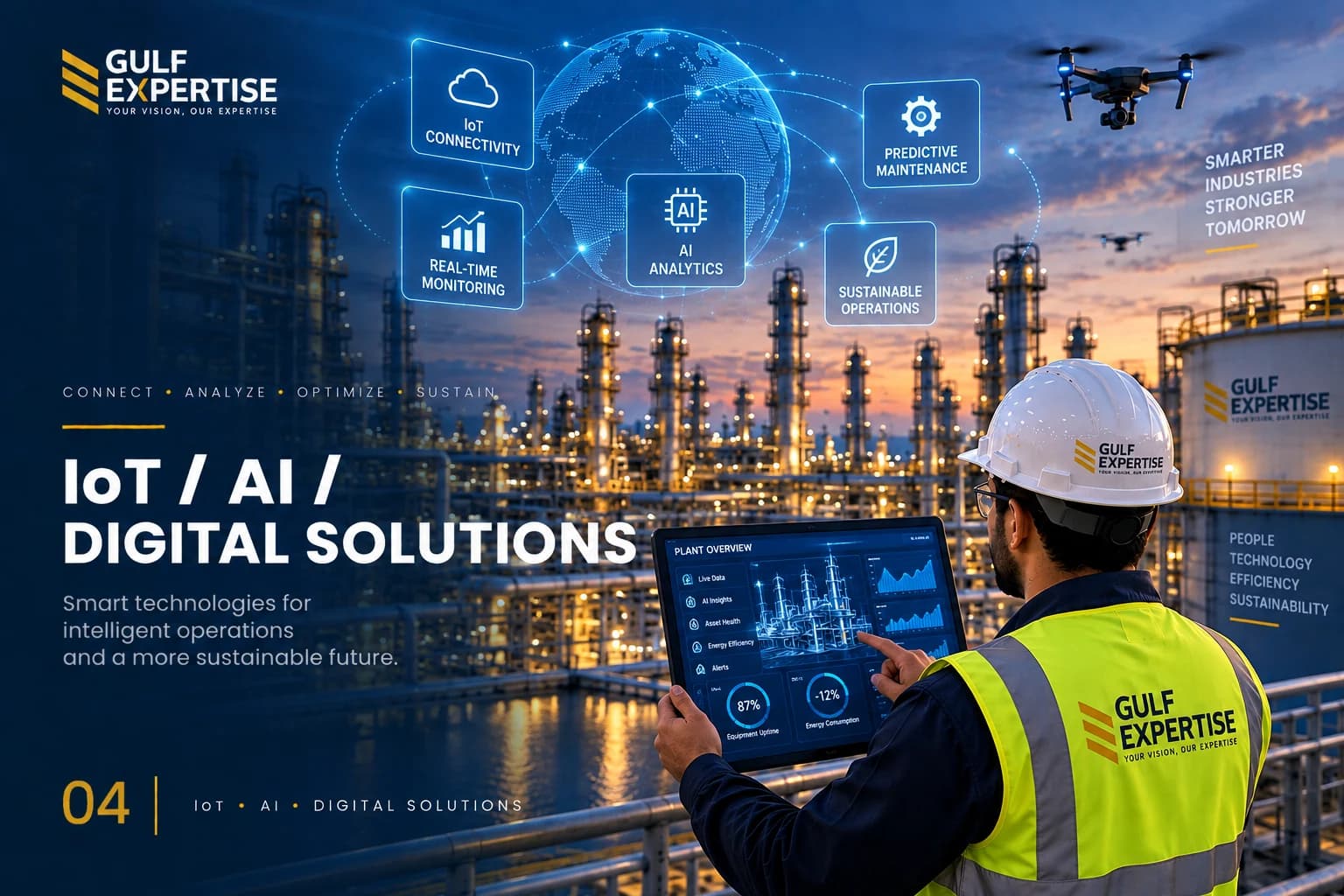 GEC engineer using an IoT and AI digital operations dashboard