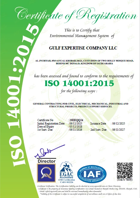 ISO 14001:2015 certificate for Gulf Expertise Company LLC