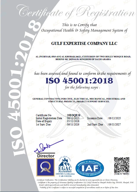 ISO 45001:2018 certificate for Gulf Expertise Company LLC