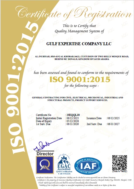 ISO 9001:2015 certificate for Gulf Expertise Company LLC